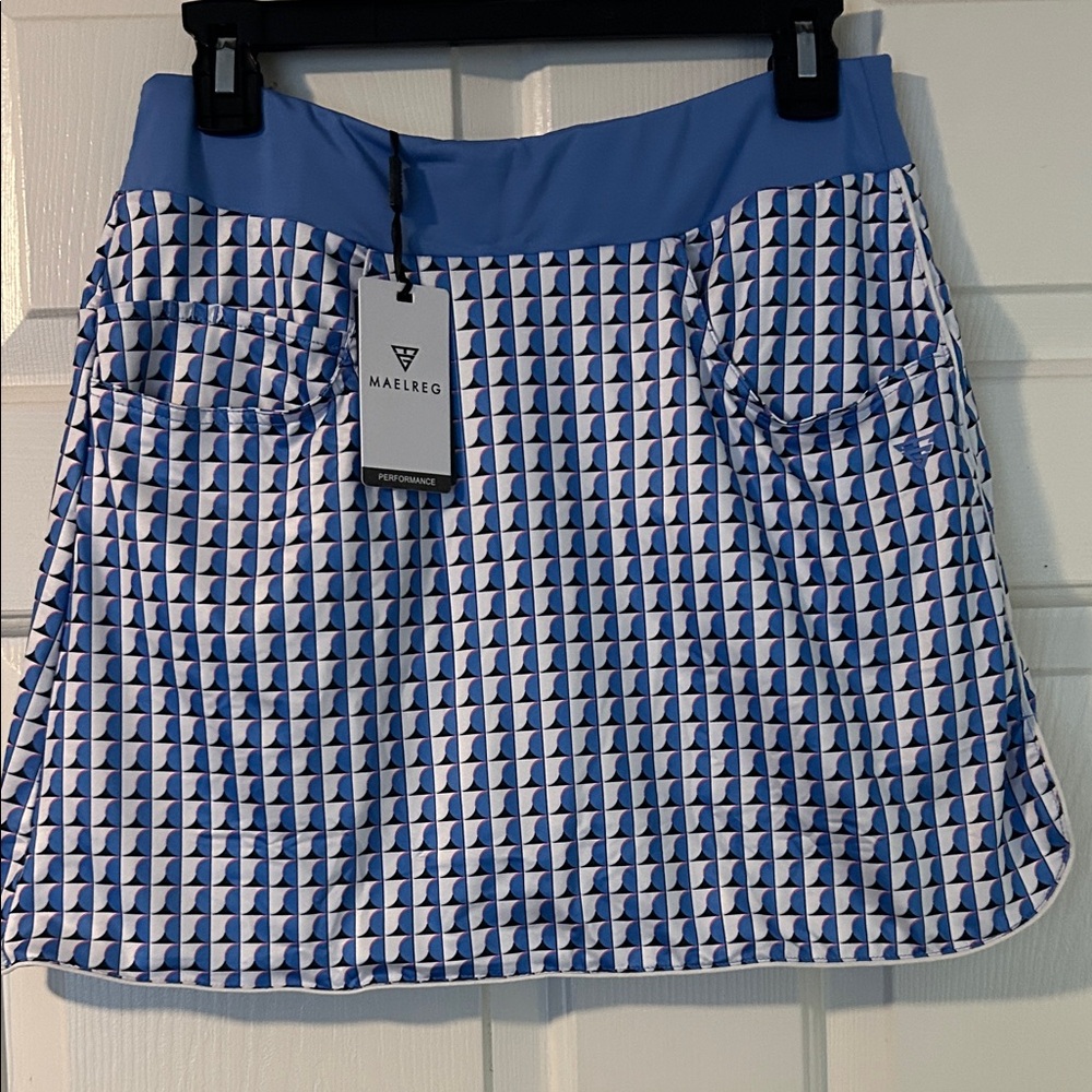Malero Blue and White Geometric Mini Skirt